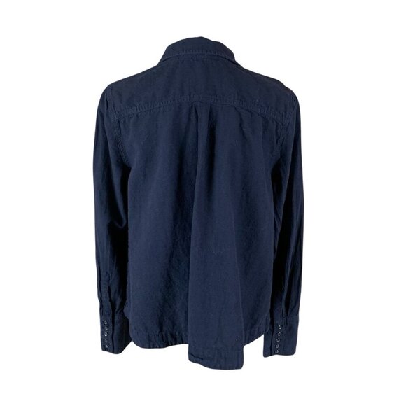 Free People Navy Linen Cotton Blend Deep V Pullover Top Small - Picture 4 of 6